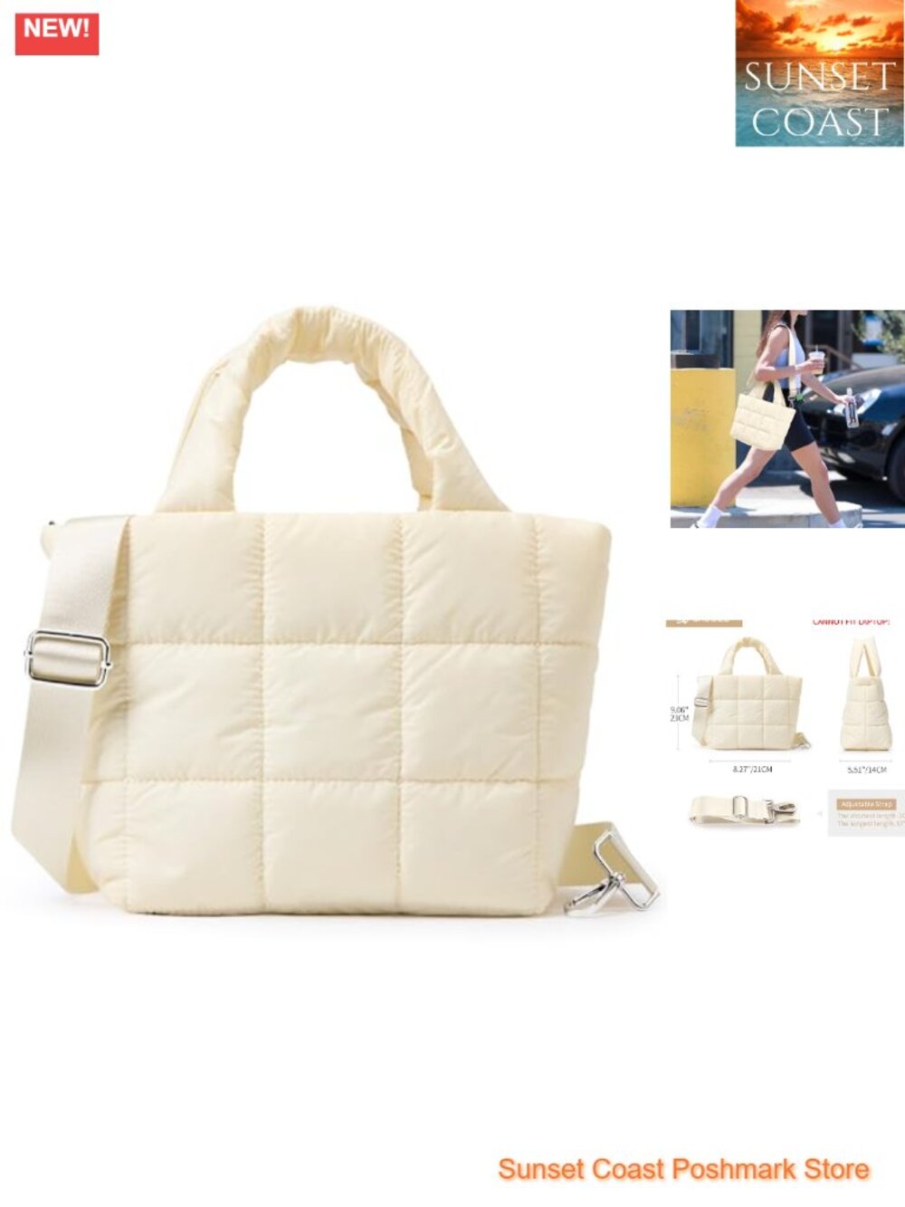 Quilted Tote Bag Lightweight Nylon Puffer Crossbody Handbag with Adjustable